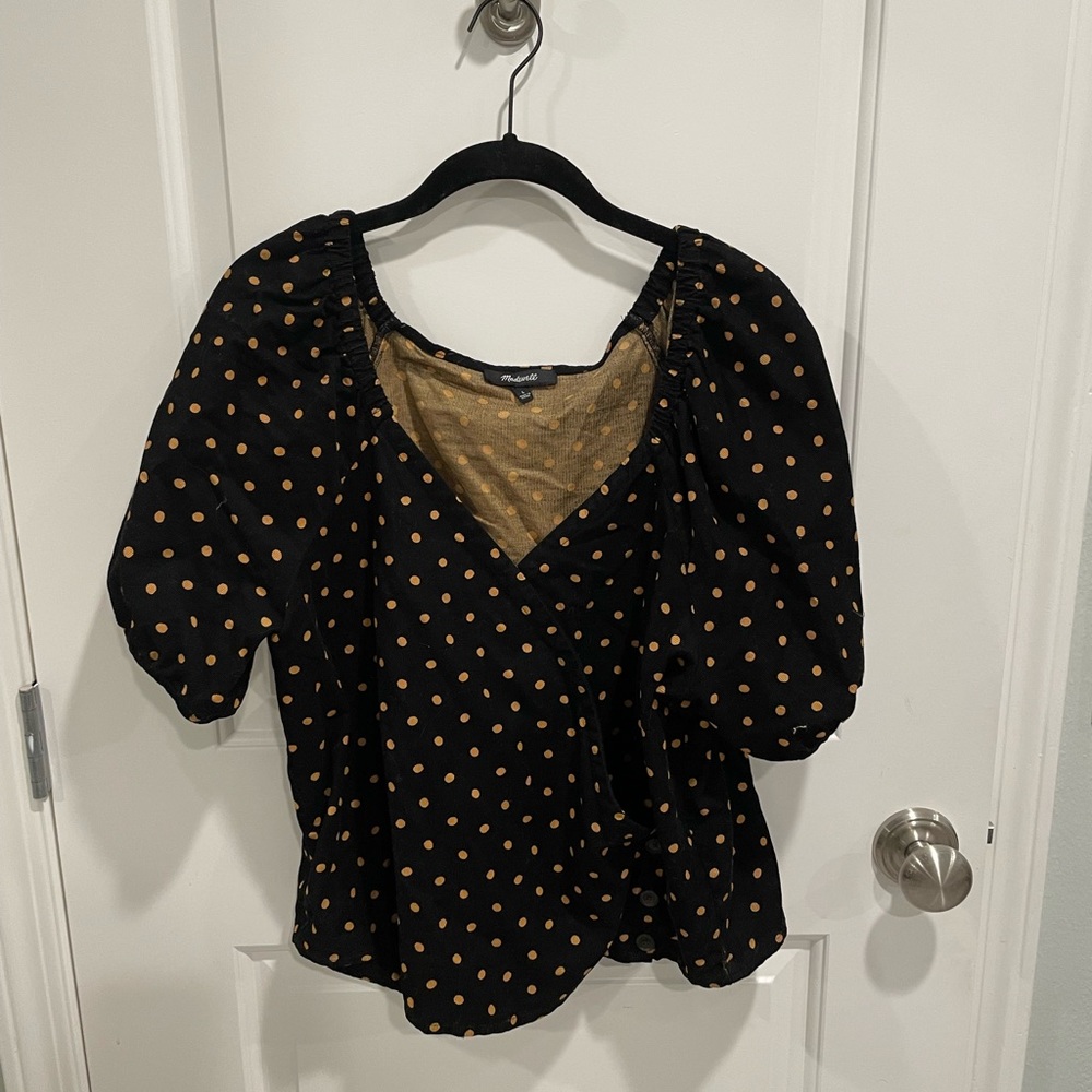 Corduroy puff sleeve wrap top